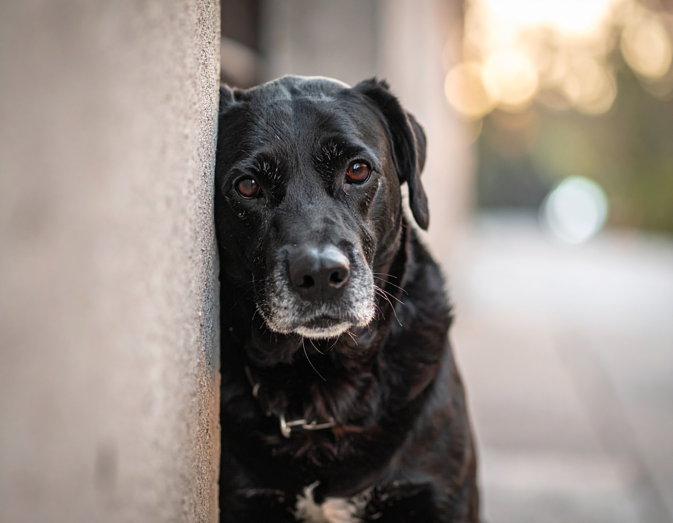 Senior-Hund blickt nachdenklich – Unterstützung bei Demenz und Kognitivem Dysfunktionssyndrom (CDS) durch gezielte Ernährung.