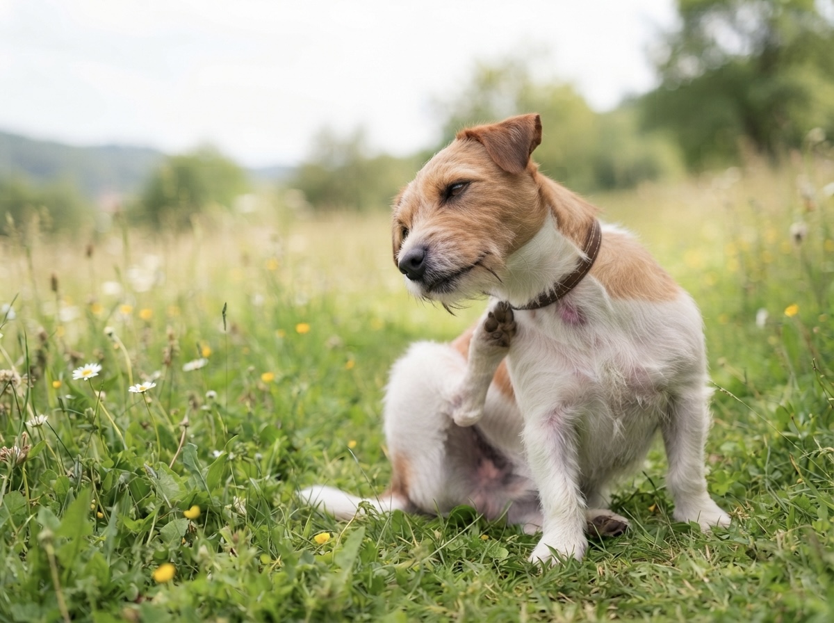 Hund kratzt sich am Fell – Symptombild für Juckreiz und Hautprobleme beim Hund